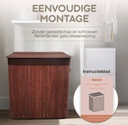 Bellettini® Bamboe Wasmand met Deksel - 3 Compartimenten Wassorteerder - 155 Liter - Bruin — thumbnail 5