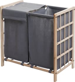 Wasbak MCW-B60, Wasbox wasmand, massief hout 2 vakken 60x60x33cm 68l ~ lichtbruin, grijs deksel — thumbnail 1