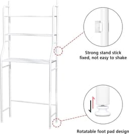 3 Tier Drum Washing Machine Storage Rack - Space Saving Bathroom Rack Above Toilet - Multi-Purpose Bearing Strong Adjustable Storage Rack - Steel White — thumbnail 5
