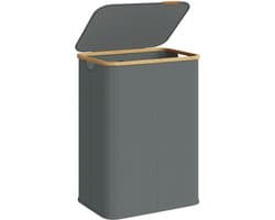 SONGMICS LCB519GN01 - Wasmand met Deksel - 2 Compartimenten - Opvouwbaar en Bamboe Frame — afbeelding 1
