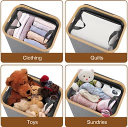 Slanke wasmand met deksel, 100 l, uitneembare voering van gaas, Oxford-stof, opvouwbaar, 44 x 33 x 69 cm, zwart — thumbnail 4