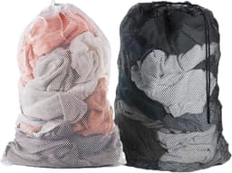 MK Stoer -Wasmachinetas - Herbruikbare waszak - Extra groot - Trekkoord - Kleding opbergen - Geschikt voor wasmachine - Wit/Zwart - 2 stuks grote wasmachinetassen, 60 x 90 cm, herbruikbare reistas met trekkoord, opbergzak voor kleding. — thumbnail 1