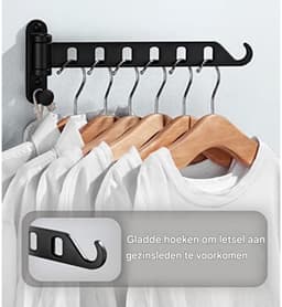 GELLDG 2 stuks - Opvouwbaar Wanddroogrek en Telescopisch Kledingrek - 29x11cm - Sterk Aluminium - Waterdicht, 180° Draaibaar, Mat Zwart - Geschikt voor Wasgoed en Badkamer - Ruimtebesparend Inklapbaar Droogrek — thumbnail 4
