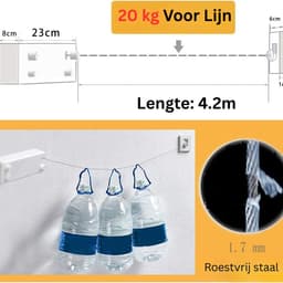 CLVP® Waslijn Uittrekbaar - Wanddroogrek - Wasdraad — thumbnail 2