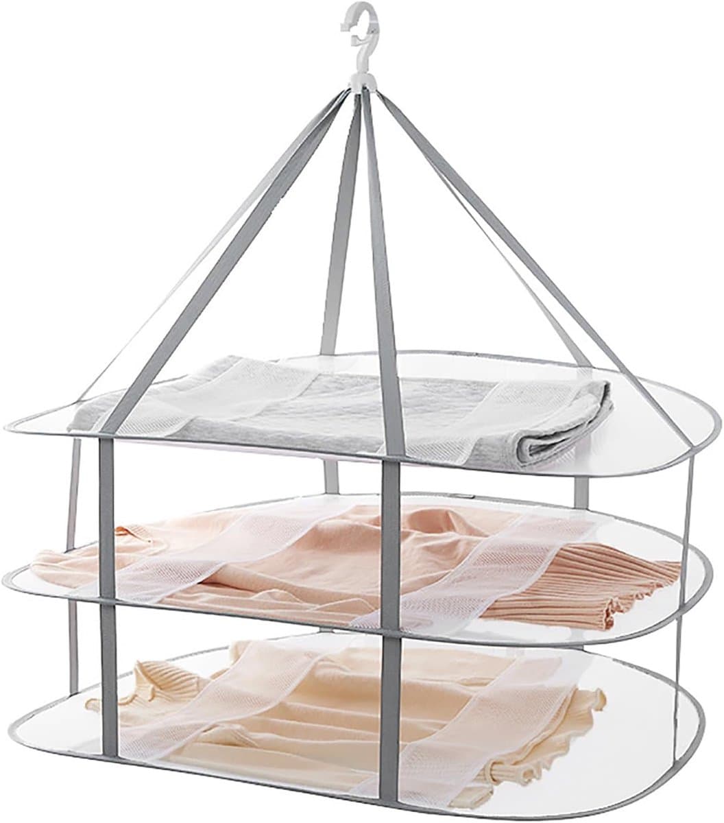 Droognet - 3-laags - Opbergnet - 77*61 cm - trui droger rack - Opvouwbaar - hangende - Draagbaar Wasrek Binnen en Buiten - Opvouwbaar Droogrek - kledingrek - kledingmand - voor kleding, kruiden, bloemen, groenten — afbeelding 1