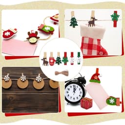 Kerstclips van hout 50 stuks, mini handwerk knijpers, kerstdecoratie met hennepkoord 10m — thumbnail 3