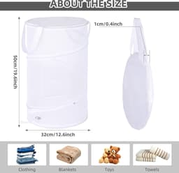 Opvouwbare wasmanden met deksel, pop-up wasmanden van gaas, draagbare witte wasmanden van gaas, wasmanden met handvatten voor kamperen, reizen, kleding, kinderkamer organizer, 2 stuks, 32x32x50cm — thumbnail 2