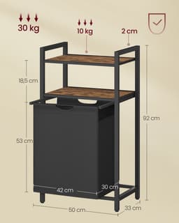 VASAGLE - Wasmand - Wasmand met 2 Planken - Uittrekbare en Afneembare Waszak - 65 Liter Capaciteit — thumbnail 2