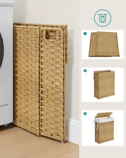 SONGMICS - Wasmand - Wasmand Smal - 55 L - Met Deksel en Handgrepen - Opvouwbaar met Uitneembare Waszak — thumbnail 5
