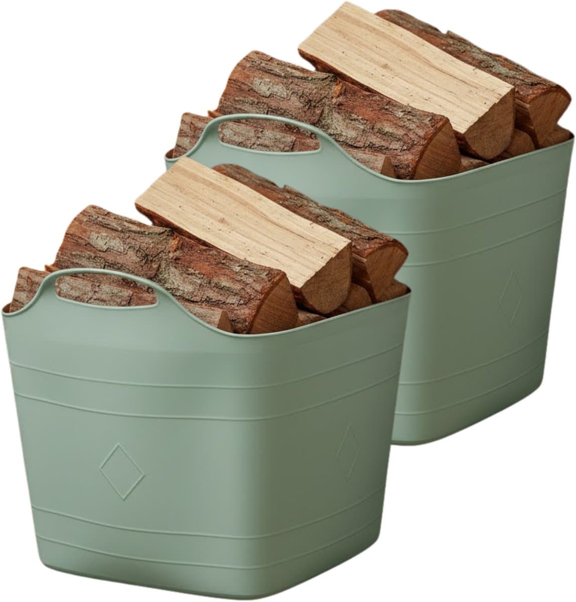 Excellent houseware flexibele kuip / emmer - 2x - groen - 25 l - kunststof - 40 x 35 cm - met handvatten — afbeelding 1