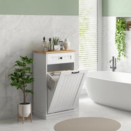 Badkamermeubel – Badkamerkast – Wasmand Meubel – Opbergmeubel – 54,5 Liter Wasmand – Gelakt MDF – Antislipvoetjes — thumbnail 2