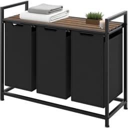 DnA® Wasmand 3 Vakken - Wasmand - Wassorteerder - Wasmand Met Deksel - Zwart - 94cm x 34cm x 72cm — thumbnail 1