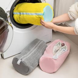 Waszak voor schoenen en sneakers met ritssluiting - Herbruikbare waszak voor gymschoenen en tennisschoenen - Grijs, ideaal voor het wassen van schoenen — thumbnail 4