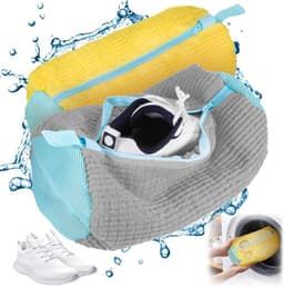 Schoenwaszak voor wasmachine - 2 kleurencombinaties - met ritssluiting - waszak voor gymschoenen, tennisschoenen - geel en grijs — thumbnail 1