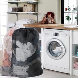 MK Stoer -Wasmachinetas - Herbruikbare waszak - Extra groot - Trekkoord - Kleding opbergen - Geschikt voor wasmachine - Wit/Zwart - 2 stuks grote wasmachinetassen, 60 x 90 cm, herbruikbare reistas met trekkoord, opbergzak voor kleding. — thumbnail 2