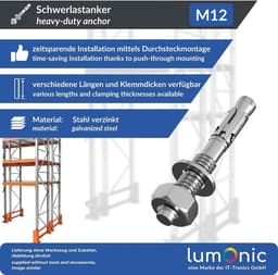 Zwaardere Zwaarlastanker M12 x 95mm verzinkt voor metaalankers en doorsteekinstallaties — thumbnail 4