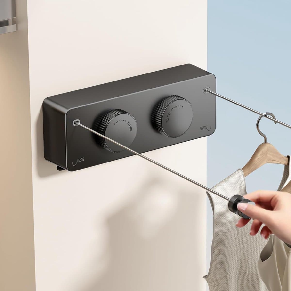 Retractable Two-Line Clothesline for Indoor and Outdoor Use, 4.2m Heavy Duty Wall Mounted Solution — afbeelding 1