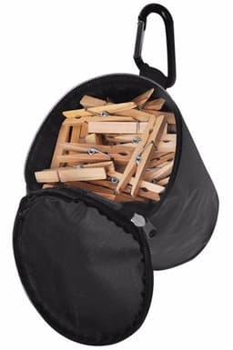 Wasknijperzak met karabijn - inclusief 100x stuks bamboe houten wasknijpers - was ophangen - met haak — thumbnail 1