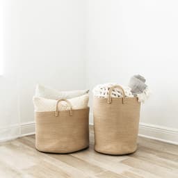 OrganiHaus Ronde Geweven Mand, Geweven Wasmand, Grote Opbergmand, Opbergmand voor Kinderkamer, Opbergmand voor Dekens, Kussens en Speelgoed, Opvouwbaar met Handvat - 50x33cm, Honing — thumbnail 3