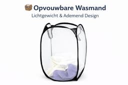 Wasmand Opvouwbaar 36x36x59 cm – Waszak met Stalen Frame & Gaas – Lichtgewicht Wasbox met Handvatten – Zwart/Wit — thumbnail 1