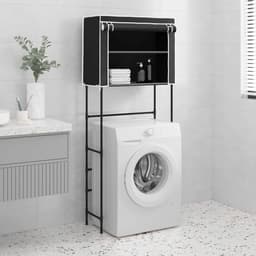 Hoge Badkamerkast Boven Wasmachine - Opbergrek met 2 Planken en Gordijn - Zwart — thumbnail 1