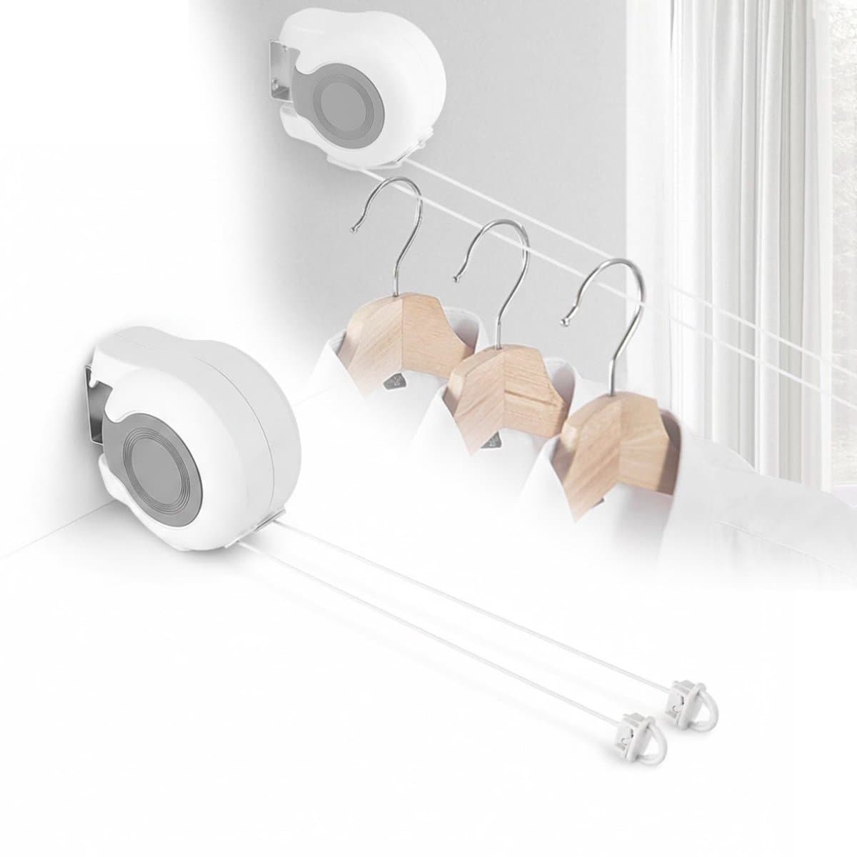 NBAP® Waslijn Uittrekbaar - Wanddroogrek - Wasdraad - Wit — afbeelding 1
