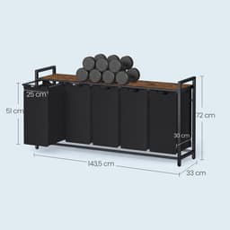 VASAGLE BLH501B01 - Wasmand met 5 Vakken - Afneembare Waszakken - Met Opbergrek en Metalen Frame — thumbnail 2