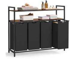 VASAGLE - Wasmand - Wasmand met 4 Uitneembare Tassen - Met Legplank - Voor Badkamer en Wasruimte