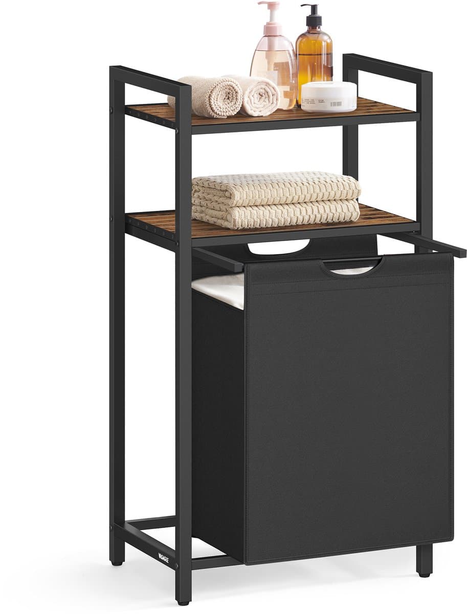 VASAGLE - Wasmand - Wasmand met 2 Planken - Uittrekbare en Afneembare Waszak - 65 Liter Capaciteit — afbeelding 1