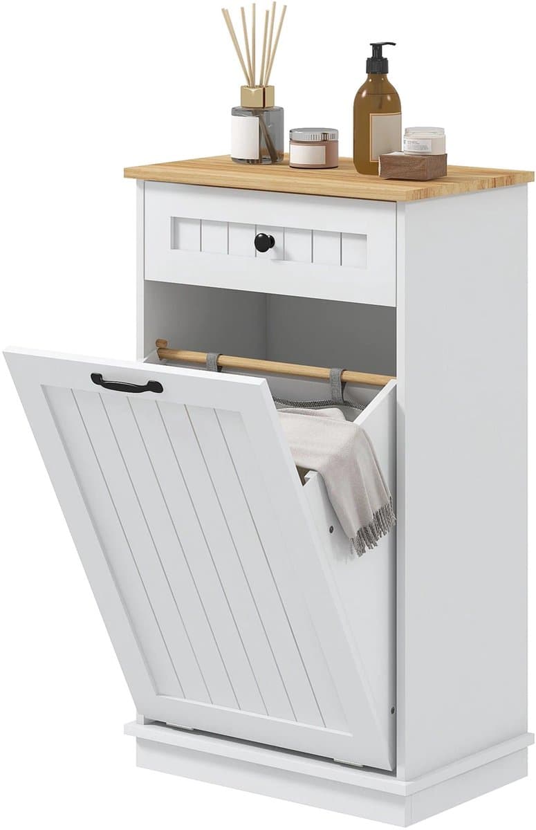 Badkamermeubel – Badkamerkast – Wasmand Meubel – Opbergmeubel – 54,5 Liter Wasmand – Gelakt MDF – Antislipvoetjes — afbeelding 1