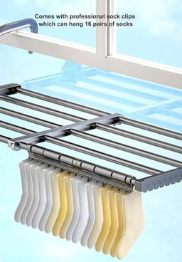 Uitschuifbaar radiator droogrek met verstelbare armen en sokkenhouder — thumbnail 3