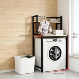 Opbergrek Wasmachine - Vrijstaand Rek - Ruimte Organiseren - Waterbestendig Materiaal - 2 of 3 Lagen - Zwart — thumbnail 2