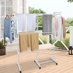 Droogrek Toren - Wasdroger Uittrekbaar - Kleding Drogen - Opvouwbare Vleugels - 75-132cm - Wit — thumbnail 2