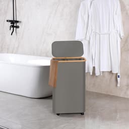 Wasmand met wieltjes - 75 liter - grijs/beige - bamboeframe — thumbnail 5