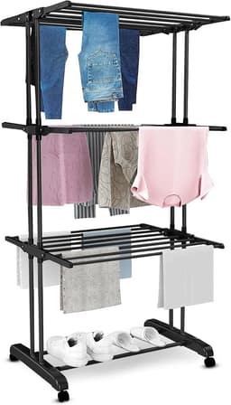 Opvouwbaar droogrek - Wasrek toren - Kleding drogen - Grote droogcapaciteit - 72 x 50 x 172 cm - Zwart — thumbnail 1