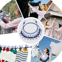 Waslijn met Clips - Reis Waslijn - Kleding Drogen - Winddicht Ontwerp - Tot 3.7 Meter - Blauw — thumbnail 2