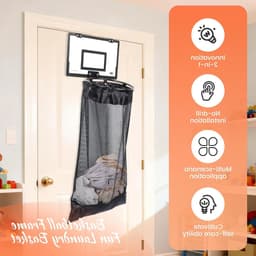 Hanging Laundry Hamper voor Basketballen, Makkelijk te Bevestigen, Ideaal voor Slaapkamer en Badkamer, 2-in-1 Wasmand met Rits, Geen Boren Nodig, Perfect voor Huishoudens en Hotels — thumbnail 5