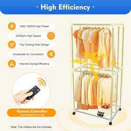 Elektrisch Wasrek - Draagbare Droger - Snelle Kledingdroging - Inclusief Afstandsbediening - 70x47x147 cm - Blauw — thumbnail 5