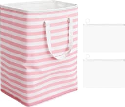 Vouwbare Wasmand met Roze Strepen en 2 Ritsopbergzakken, Ideaal voor Slaapkamer en Badkamer, Ruime Wasverzamelaar voor Studentenhuizen — thumbnail 1