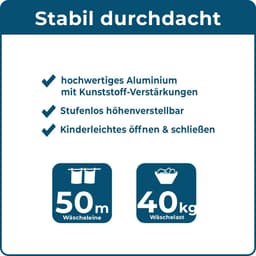 Droogmolen Buiten - Waslijn Tuin - Kleding Drogen - Stabiele Aluminium Constructie - 50 Meter Lijn - Zilver — thumbnail 2