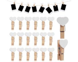 Set van 20 Houten Hart Kledingknijpers - Mini Clips voor Foto's, Creatieve Projecten en Decoraties, Lichtgewicht en Duurzaam voor Feesten en Gezinsgebruik