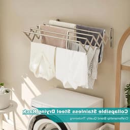 Opvouwbare Wanddroger met 7 Stangen voor Binnen en Buiten, Ideaal voor Badkamer en Balkon, Roestvrij Staal — thumbnail 2