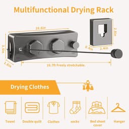 Dailygoods- Waslijn Intrekbaar - Wandmontage - Ruimtebesparend - Verstelbaar - Heavy-duty Draagvermogen - Veilig met Spanningsregelaar - Kledinglijn — thumbnail 5