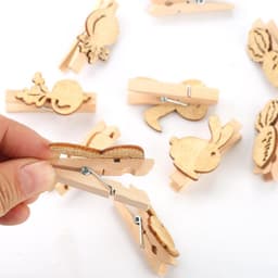 Mini Houten Knijpers - Decoratieve Knijpers - Huis Decoratie - Met Vrolijk Motief - 12 Stuks 5 cm - Natuurlijk Hout — thumbnail 4