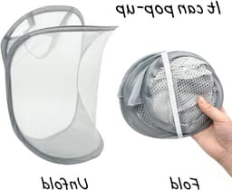 Vouwbare Wasmanden Set van 2, Opvouwbare Waszak met Handvat, Ideaal voor Speelgoed en Organisatie in Wit en Grijs — thumbnail 2