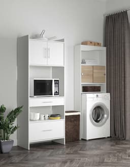 Kast Voor Wasmachine/toilet Splash - Wit/eik - Symbiosis - Wasmachine Ombouw - Wit; Bruin - Spaanplaat — thumbnail 3