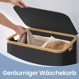 Wasmand - kleding verzamelaar - wasbak - 130L capaciteit - 52 cm x 38,5 cm x 70,5 cm - Duurzaam Oxford & Bamboo Design — thumbnail 3