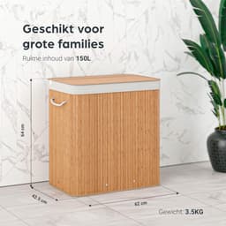 RFWR® Wasmachine boodschappentas met 3 vakken en deksel – Opvouwbare bamboe wasmand van 150L — thumbnail 3