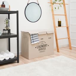 84L Wasmand 3 Vakken met Deksel - 60x30x50 Wasverzamelaar Wassorteerder Badkamer Mand Opvouwbaar — thumbnail 4