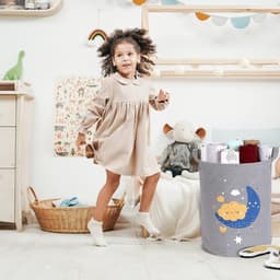 Storage Box with Lid Laundry Basket with Drawstring Children's Laundry Hamper Storage Basket Children Large Foldable for Girls Boys for Baby Room, Toys, Laundry, Baby Clothes, Multifunctional — thumbnail 3